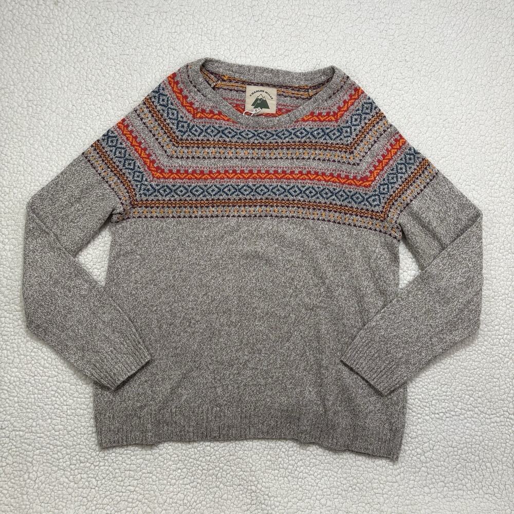 O'Hanlon Mills XL Fair Isle Crew Neck Wool‎ Blend Sweater Brown Grey Colorful